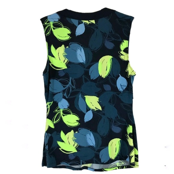 Tahari Sleeveless Patterned Blouse- Blue and Green - Picture 5 of 11